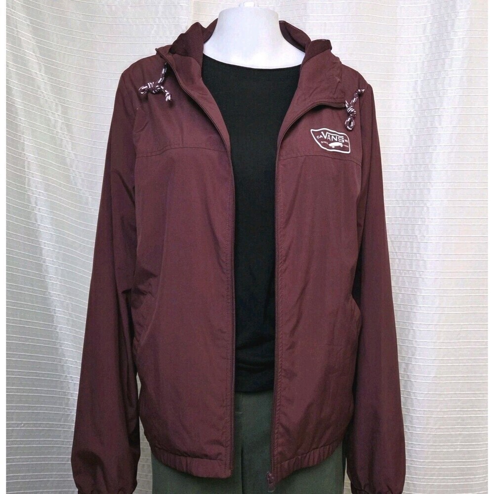 Vans Windbreaker Jacket Women's L/XL Hooded Lightweight Skater Style Maroon - Picture 2 of 10